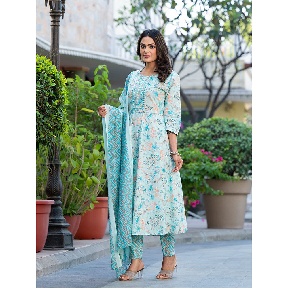 Yufta Sea Green Sequins Work Anarkali Kurta wit Pant and Dupatta (Set of 3)