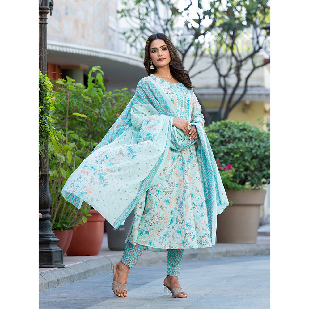 Yufta Sea Green Sequins Work Anarkali Kurta wit Pant and Dupatta (Set of 3)