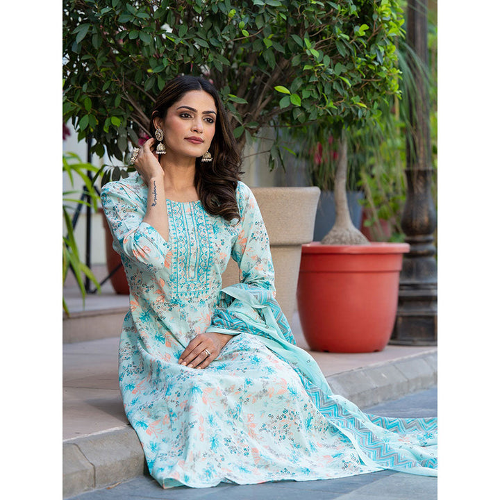 Yufta Sea Green Sequins Work Anarkali Kurta wit Pant and Dupatta (Set of 3)