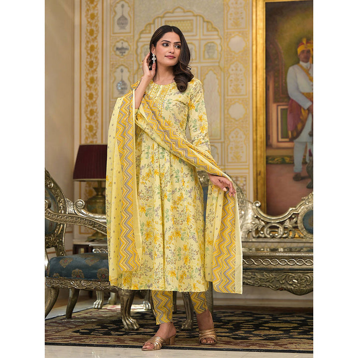 Yufta Yellow Sequins Work Anarkali Kurta wit Pant and Dupatta (Set of 3)