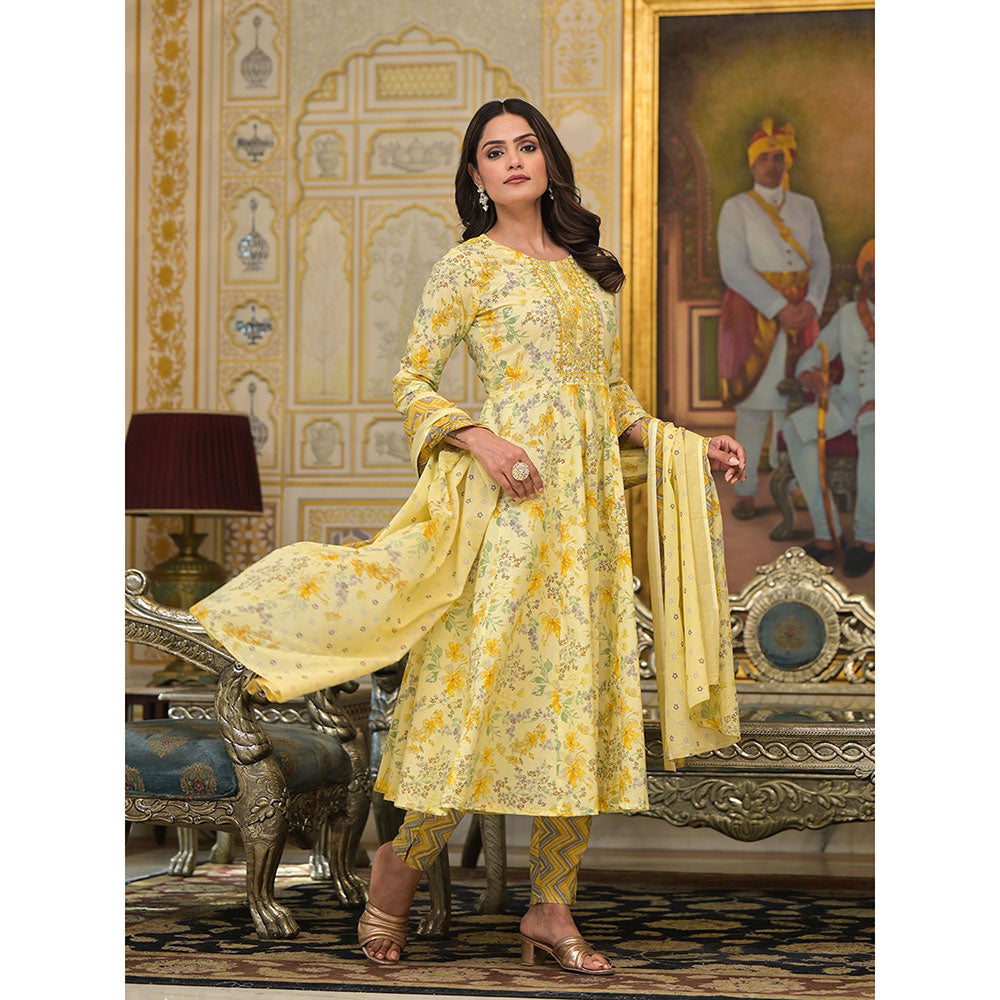 Yufta Yellow Sequins Work Anarkali Kurta wit Pant and Dupatta (Set of 3)