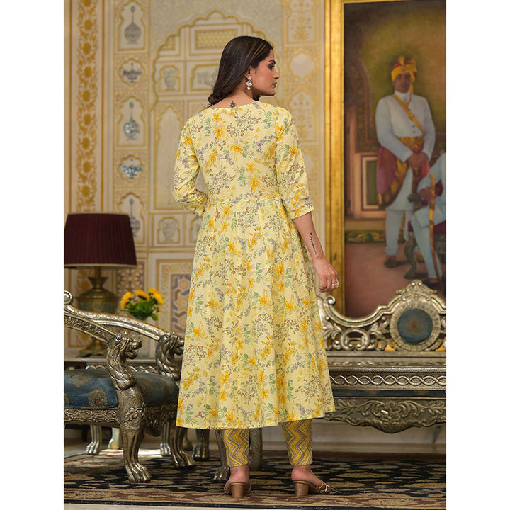 Yufta Yellow Sequins Work Anarkali Kurta wit Pant and Dupatta (Set of 3)