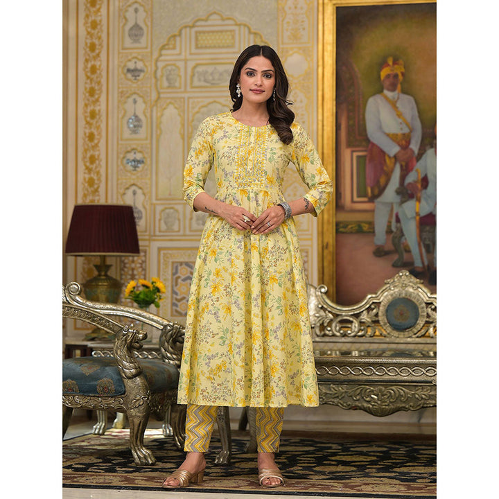 Yufta Yellow Sequins Work Anarkali Kurta wit Pant and Dupatta (Set of 3)