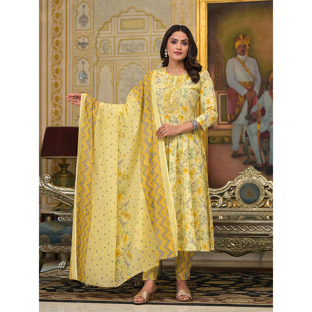 Yufta Yellow Sequins Work Anarkali Kurta wit Pant and Dupatta (Set of 3)