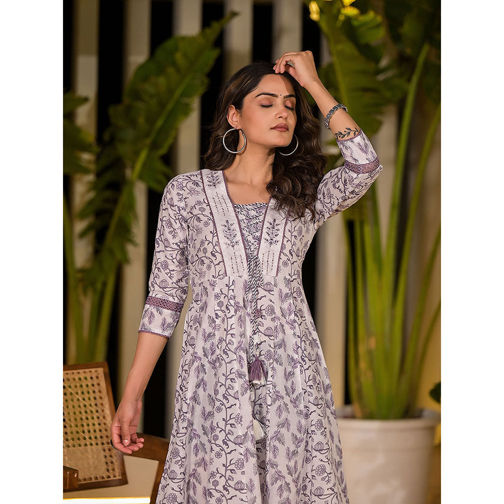 Yufta Lavender Floral Printed A-Line Dori Maxi Dress