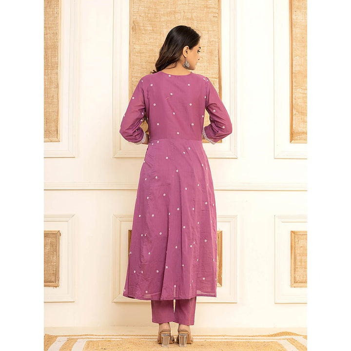 Yufta Purple Cotton Embroidered Kurta with Trouser and Dupatta (Set of 3)