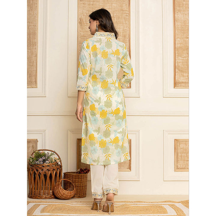 Yufta Cotton Yellow Kurta with Trouser and Dupatta (Set of 3)