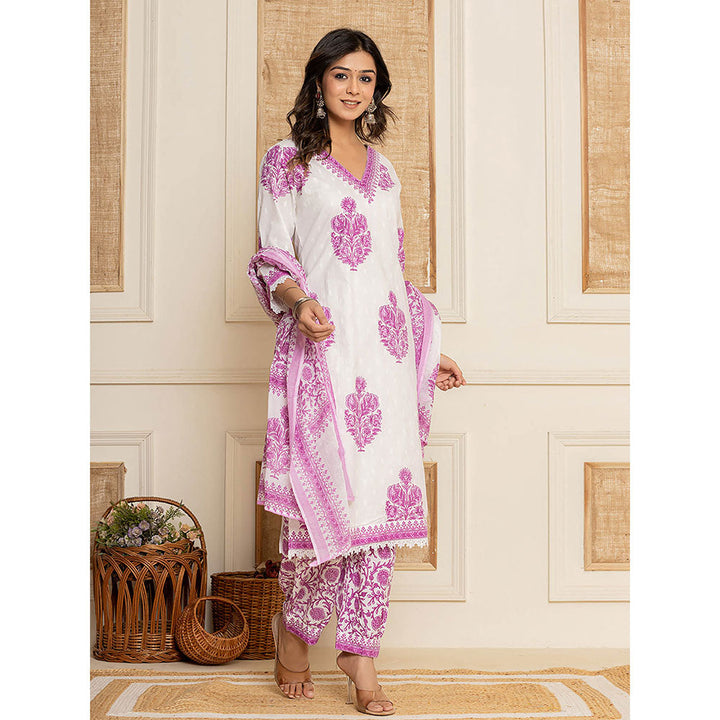 Yufta Cotton Lavender Kurta with Pant and Dupatta (Set of 3)