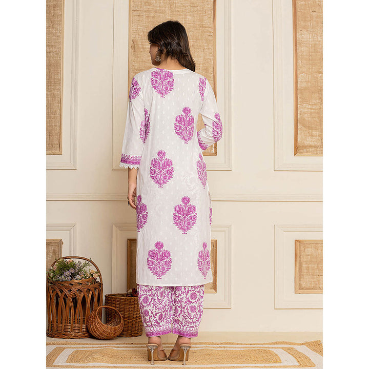 Yufta Cotton Lavender Kurta with Pant and Dupatta (Set of 3)