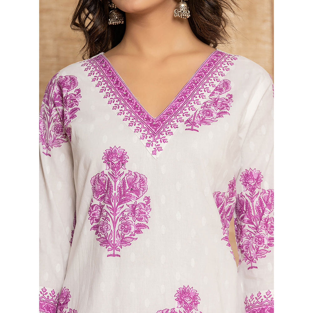 Yufta Cotton Lavender Kurta with Pant and Dupatta (Set of 3)