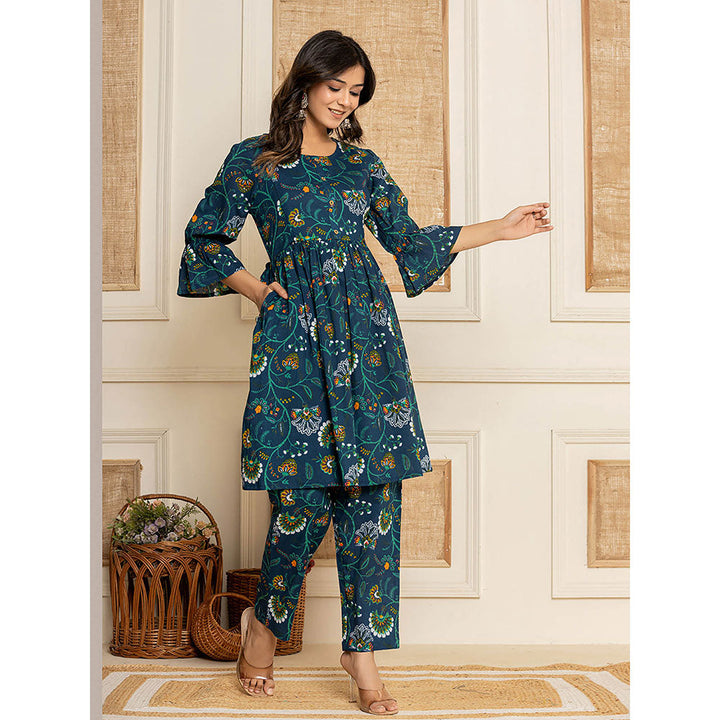 Yufta Blue Cotton Maternity Kurta with Trouser (Set of 2)