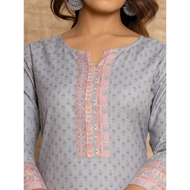 Yufta Grey Cotton Straight Kurta with Digital Print