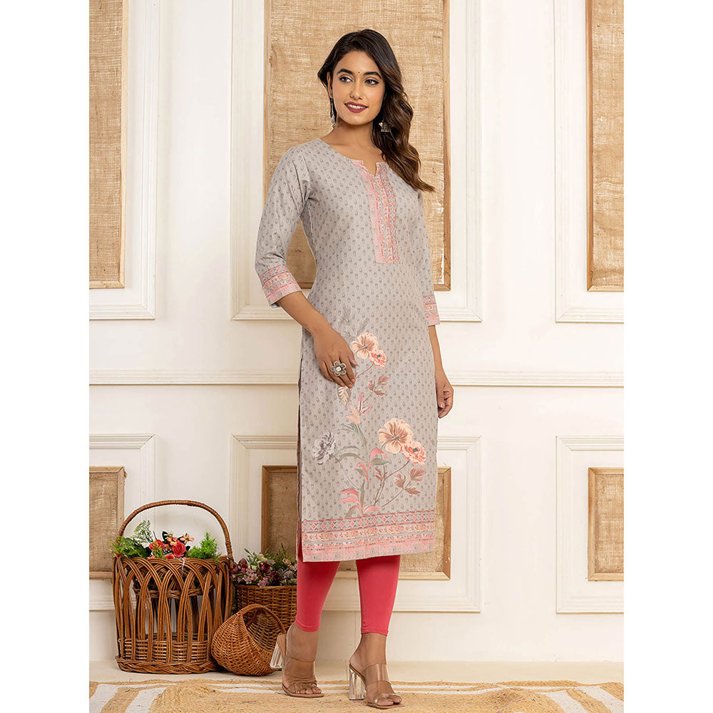 Yufta Beige Cotton Straight Kurta with Digital Print