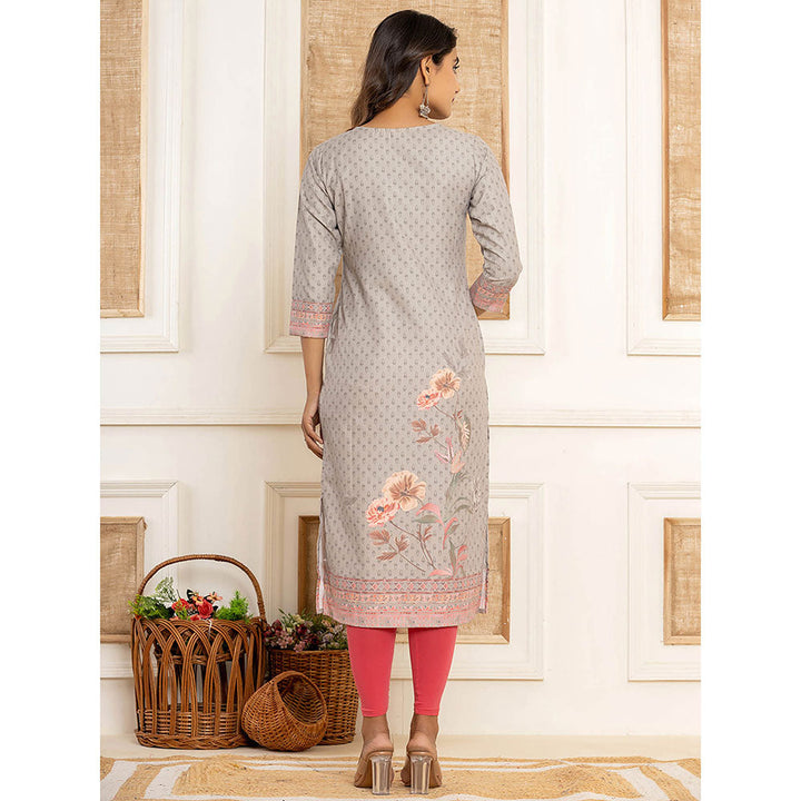 Yufta Beige Cotton Straight Kurta with Digital Print