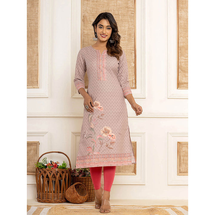 Yufta Peach Cotton Straight Kurta with Digital Print