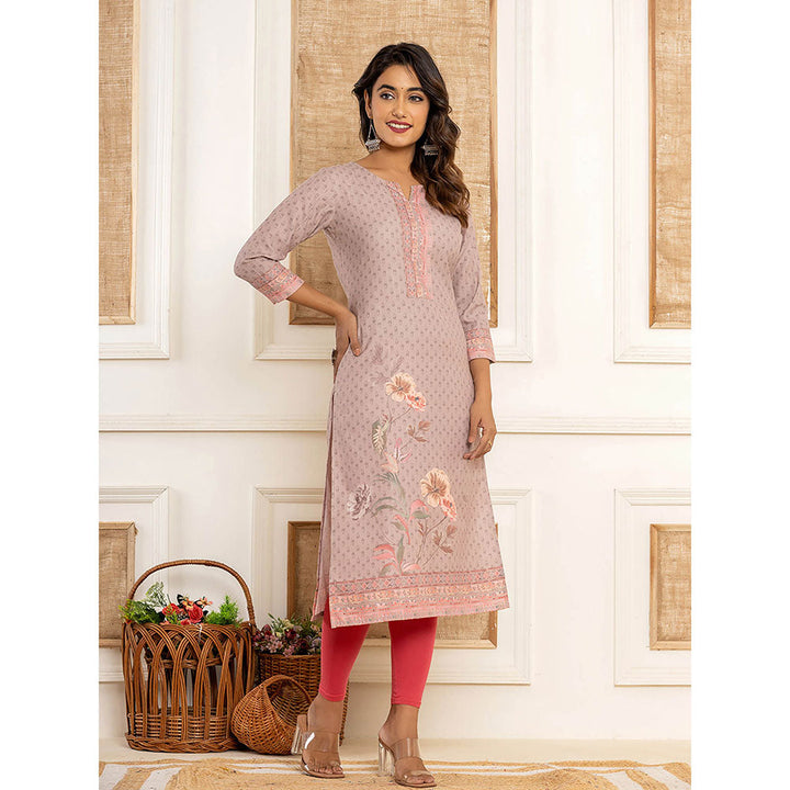 Yufta Peach Cotton Straight Kurta with Digital Print