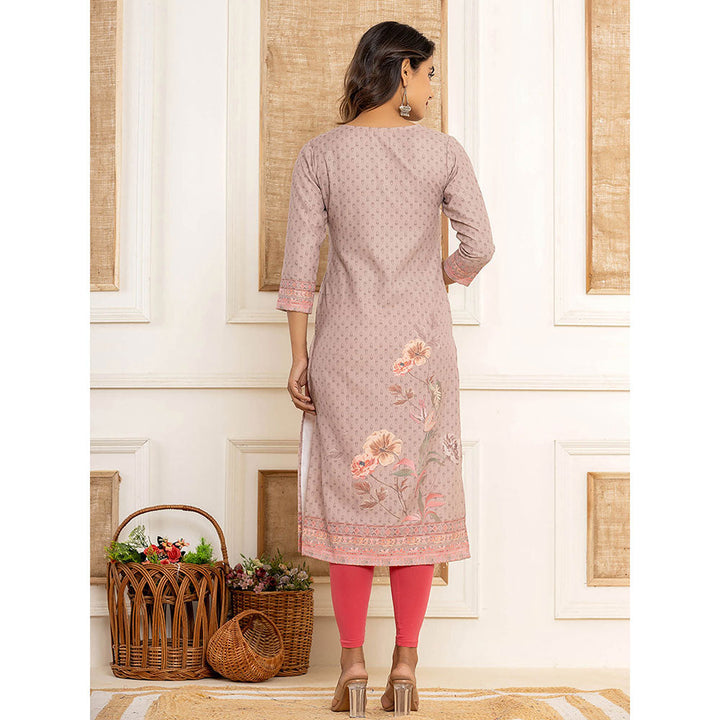 Yufta Peach Cotton Straight Kurta with Digital Print