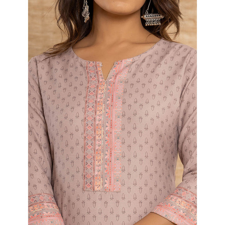 Yufta Peach Cotton Straight Kurta with Digital Print