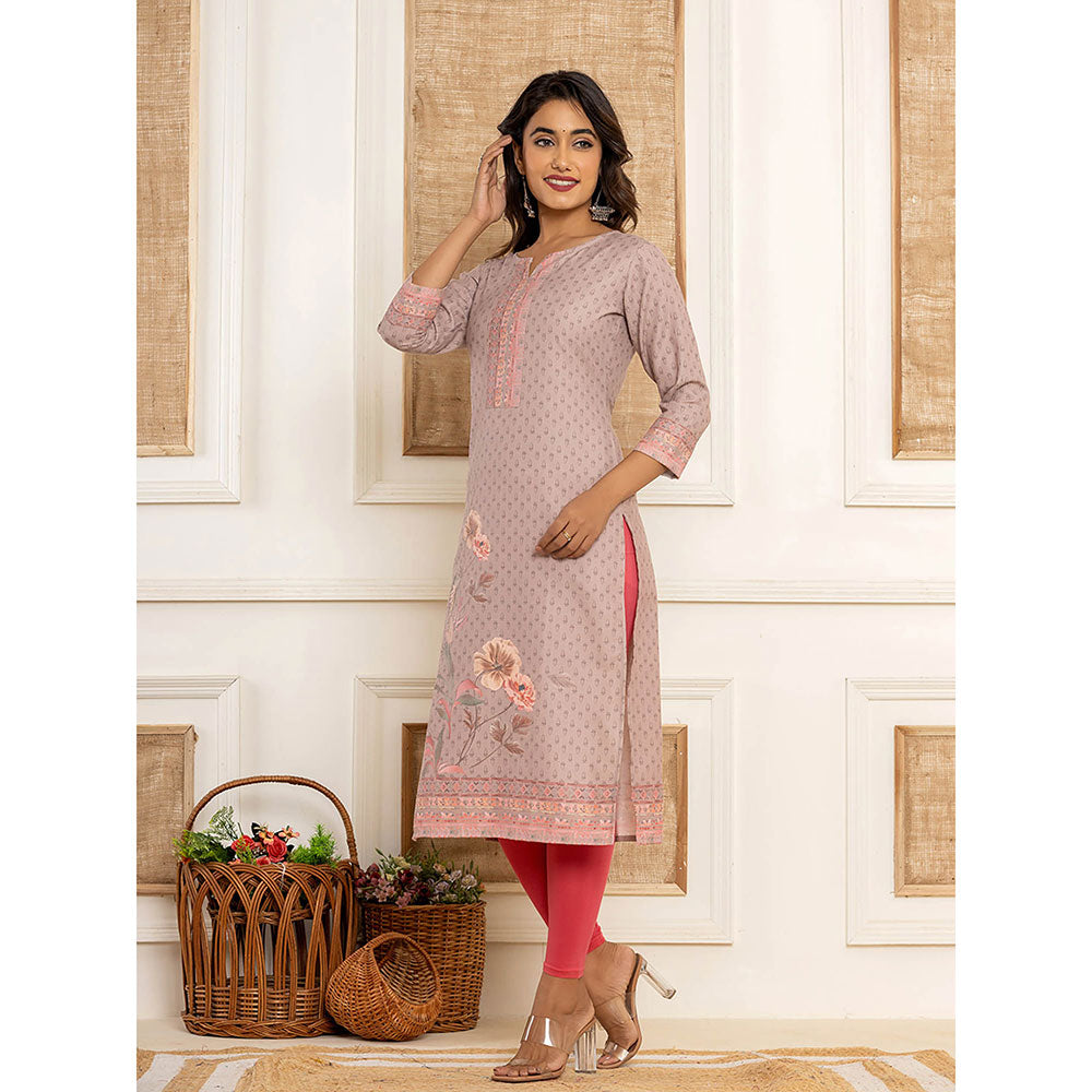 Yufta Peach Cotton Straight Kurta with Digital Print