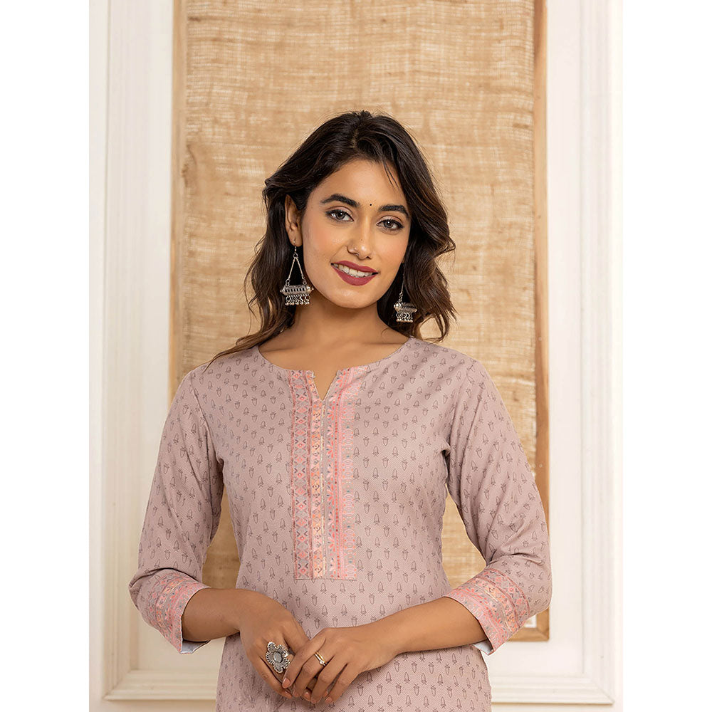 Yufta Peach Cotton Straight Kurta with Digital Print