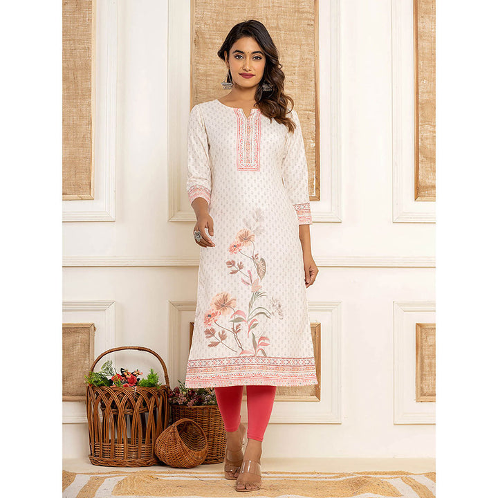 Yufta Cream Cotton Straight Kurta with Digital Print