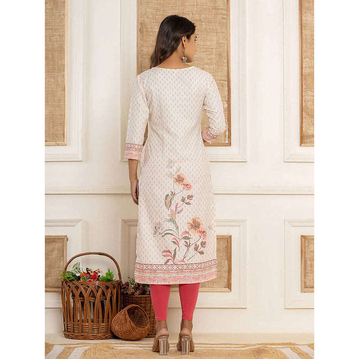 Yufta Cream Cotton Straight Kurta with Digital Print