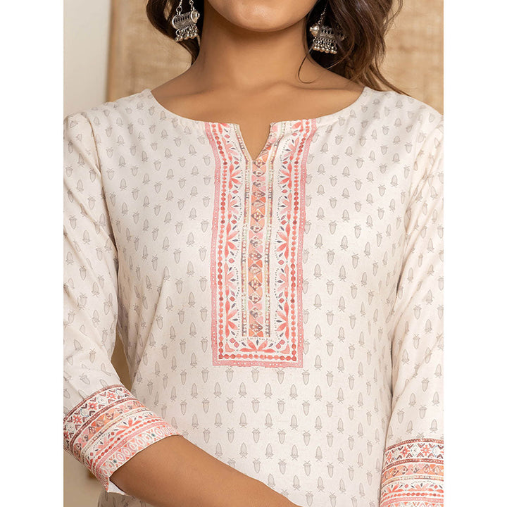 Yufta Cream Cotton Straight Kurta with Digital Print