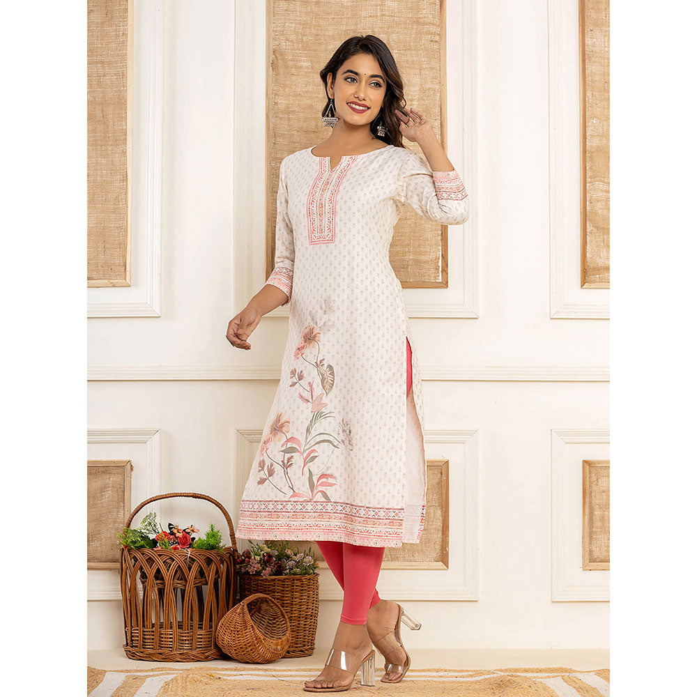 Yufta Cream Cotton Straight Kurta with Digital Print