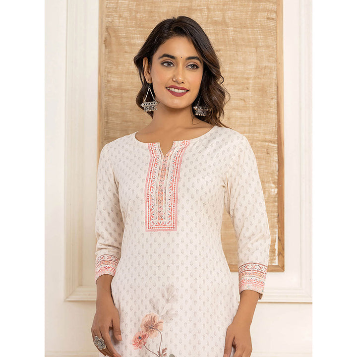 Yufta Cream Cotton Straight Kurta with Digital Print