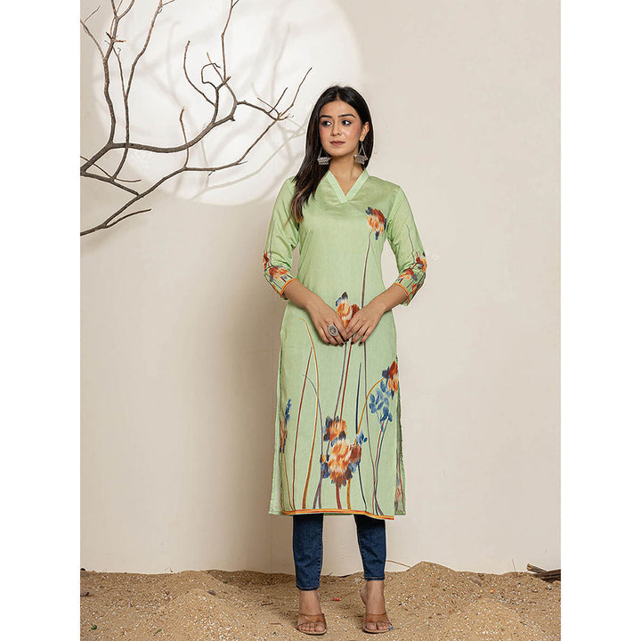 Yufta Green Silk Blend Digital Print Kurta