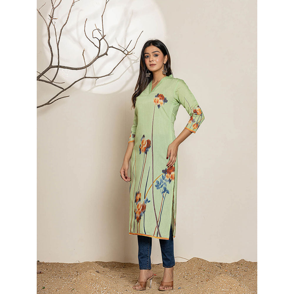 Yufta Green Silk Blend Digital Print Kurta