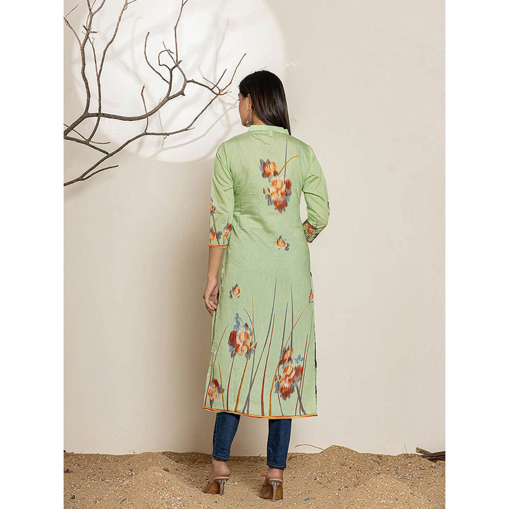 Yufta Green Silk Blend Digital Print Kurta