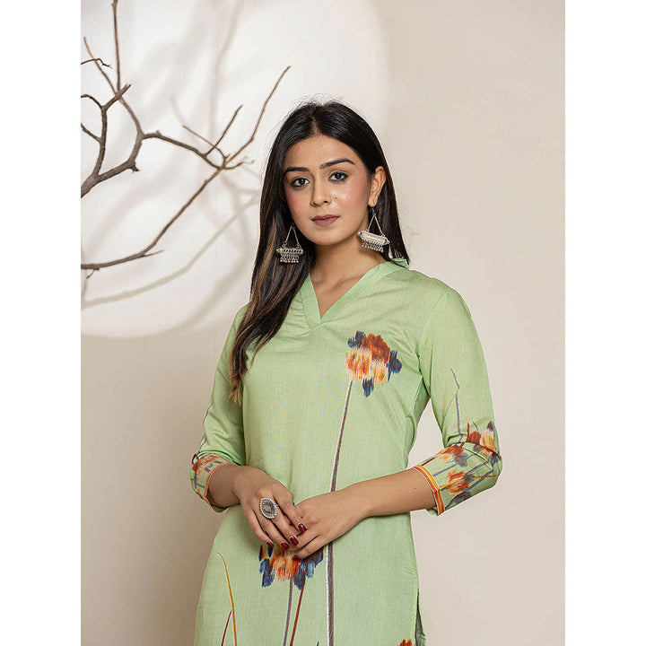 Yufta Green Silk Blend Digital Print Kurta