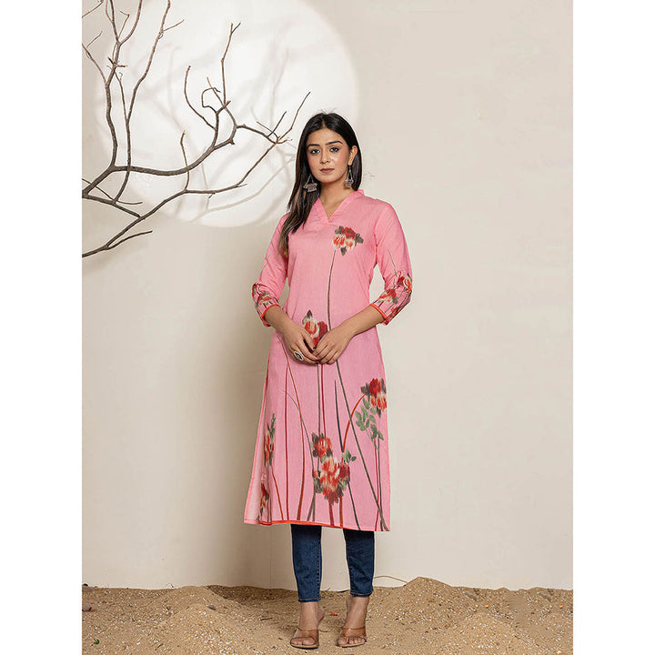 Yufta Pink Silk Blend Digital Print Kurta