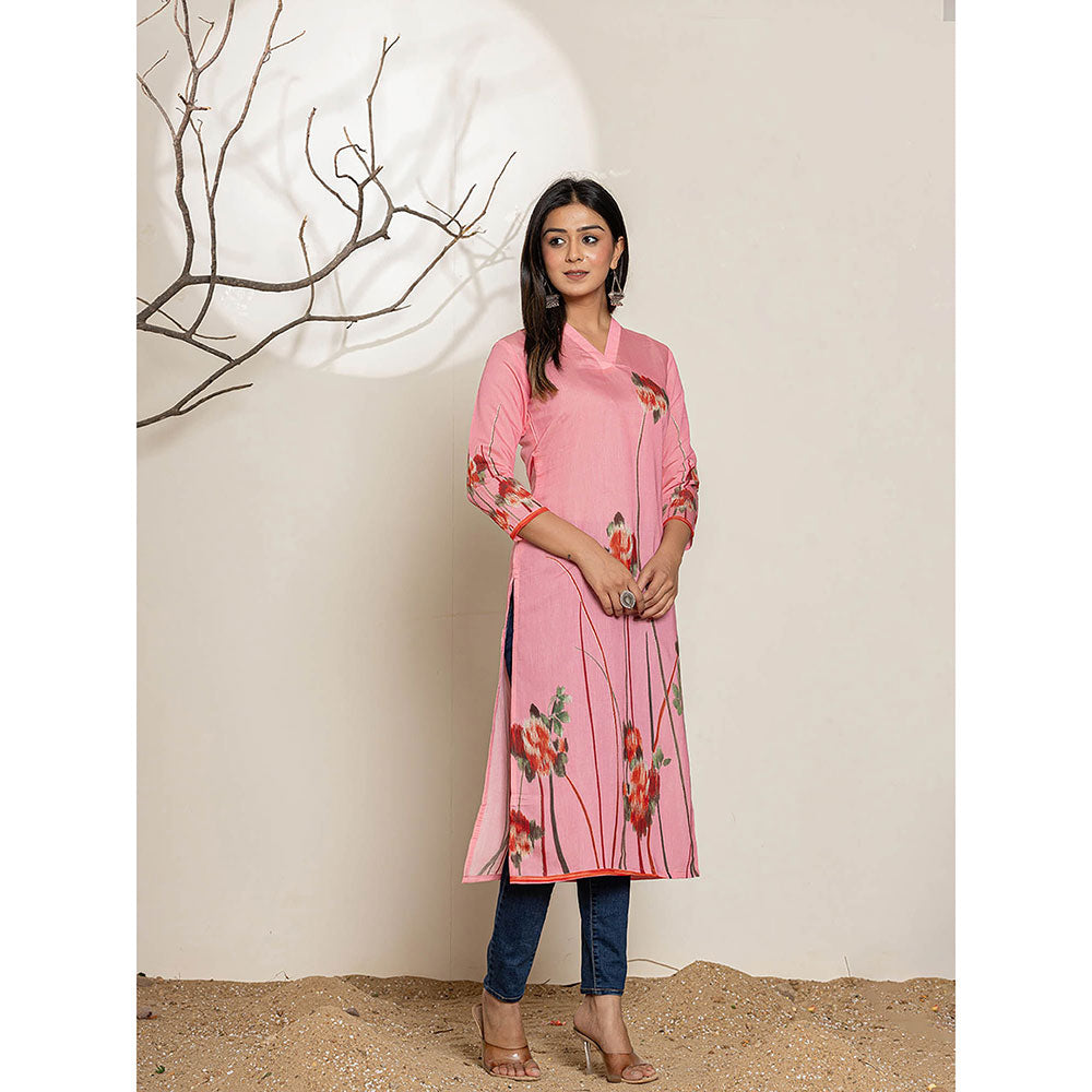 Yufta Pink Silk Blend Digital Print Kurta