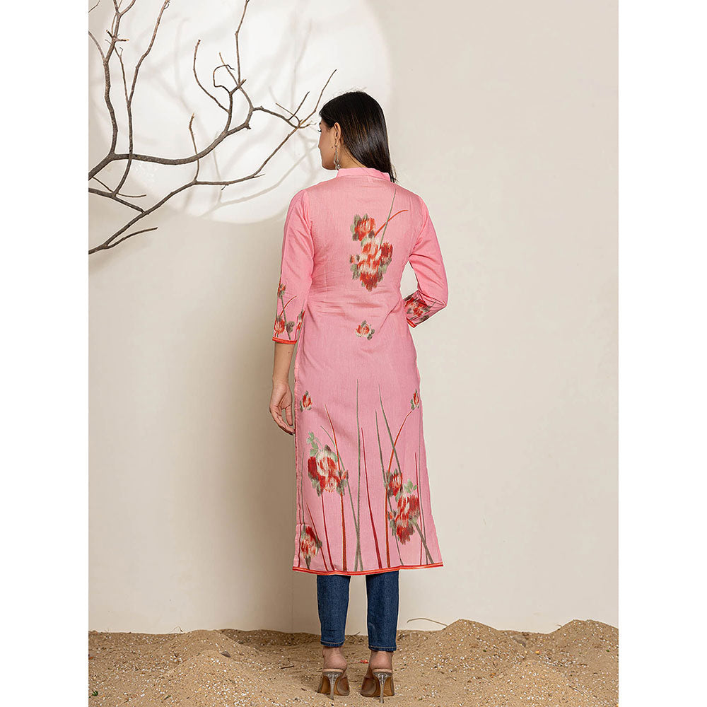 Yufta Pink Silk Blend Digital Print Kurta