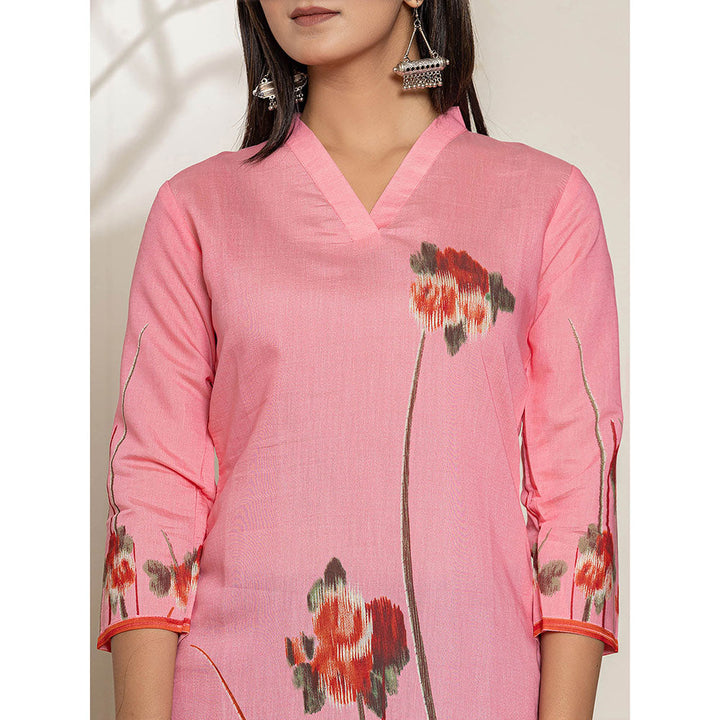 Yufta Pink Silk Blend Digital Print Kurta