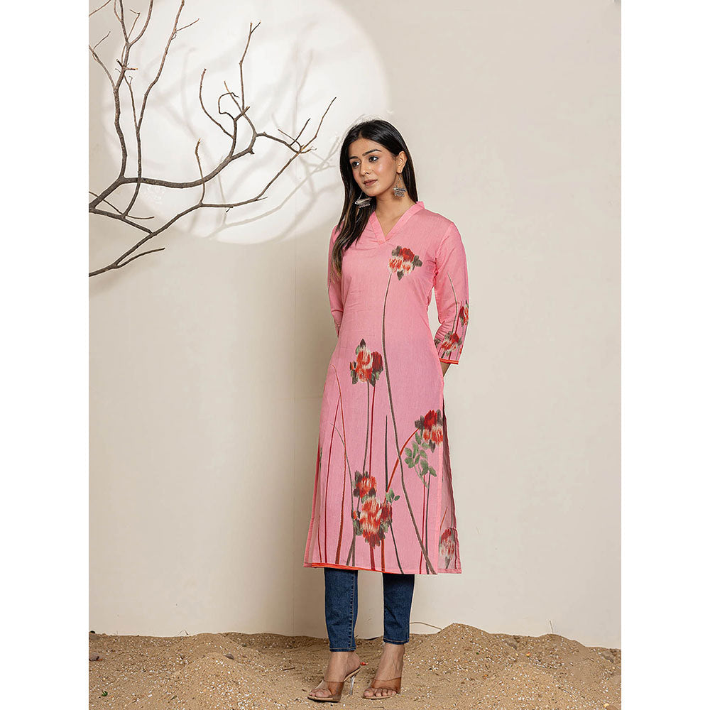 Yufta Pink Silk Blend Digital Print Kurta