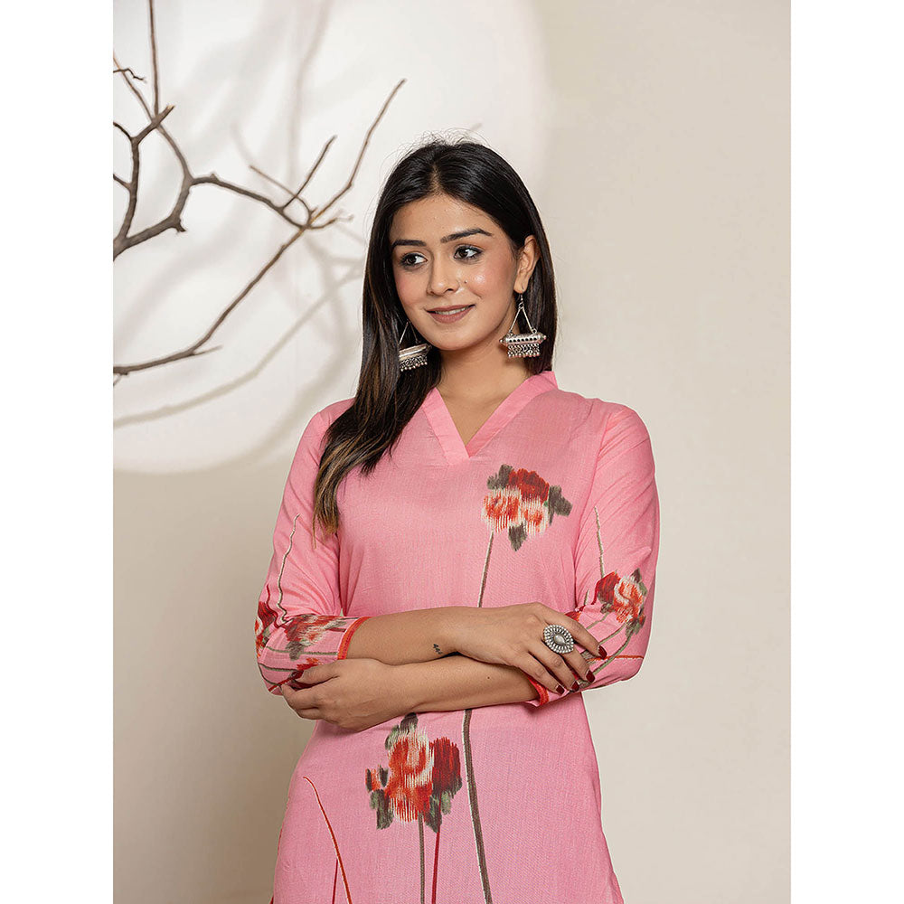 Yufta Pink Silk Blend Digital Print Kurta