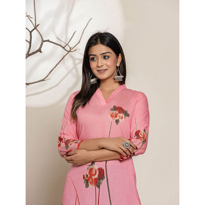 Yufta Pink Silk Blend Digital Print Kurta