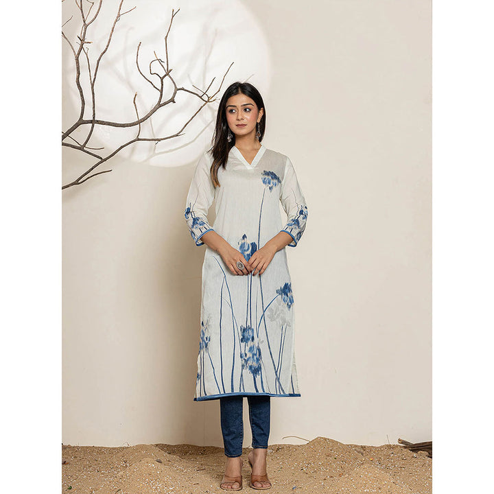 Yufta Off White Silk Blend Digital Print Kurta