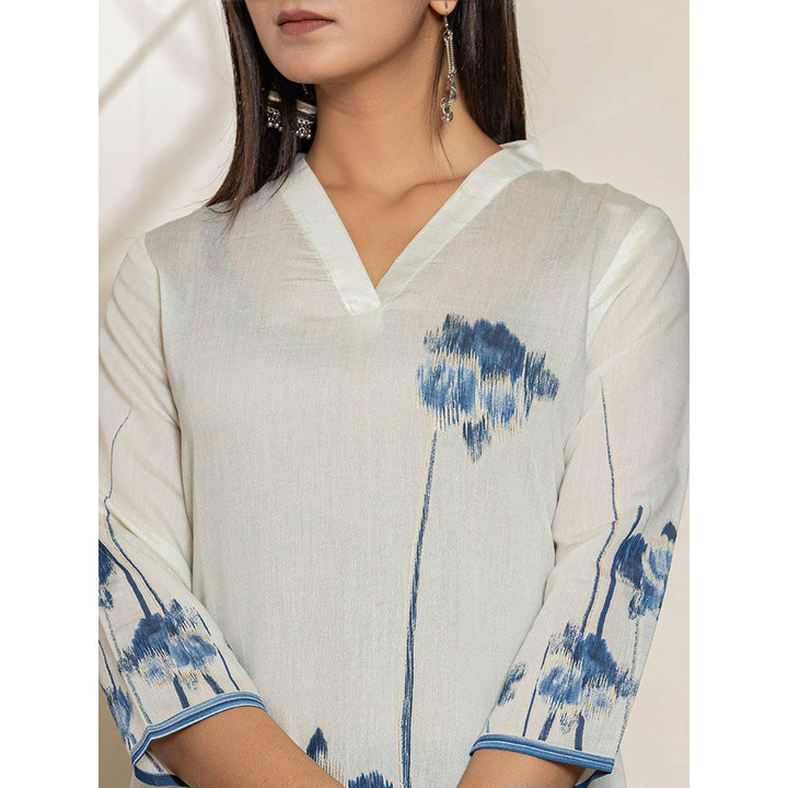 Yufta Off White Silk Blend Digital Print Kurta