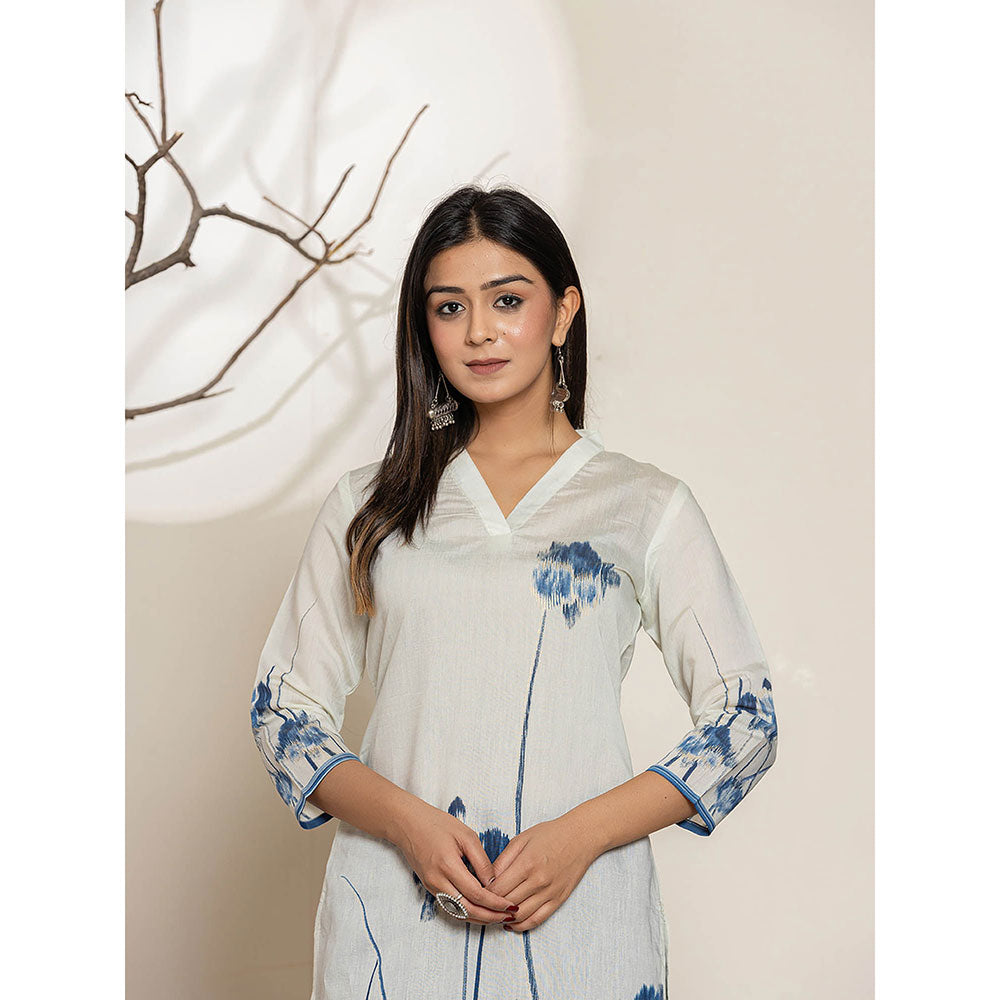 Yufta Off White Silk Blend Digital Print Kurta