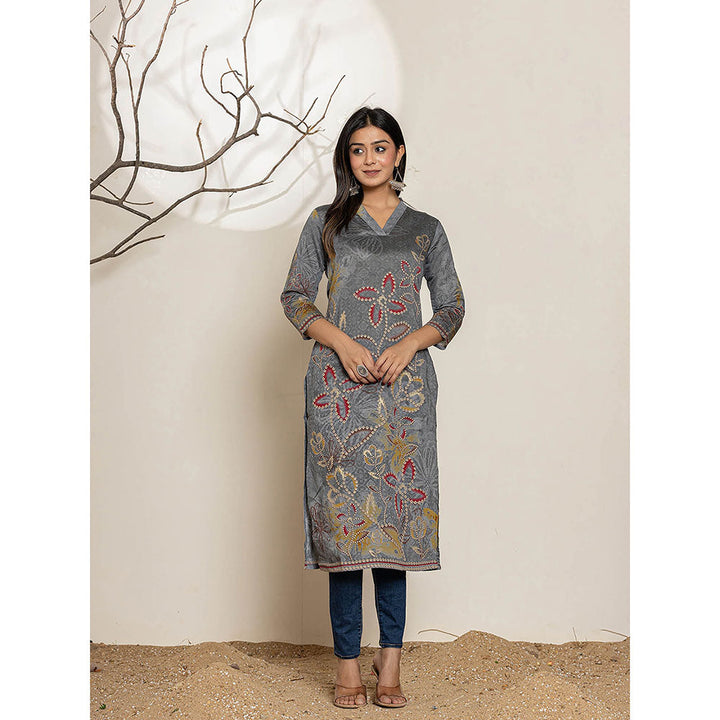 Yufta Grey Silk Blend Embellished Kurta