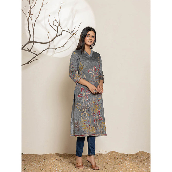 Yufta Grey Silk Blend Embellished Kurta