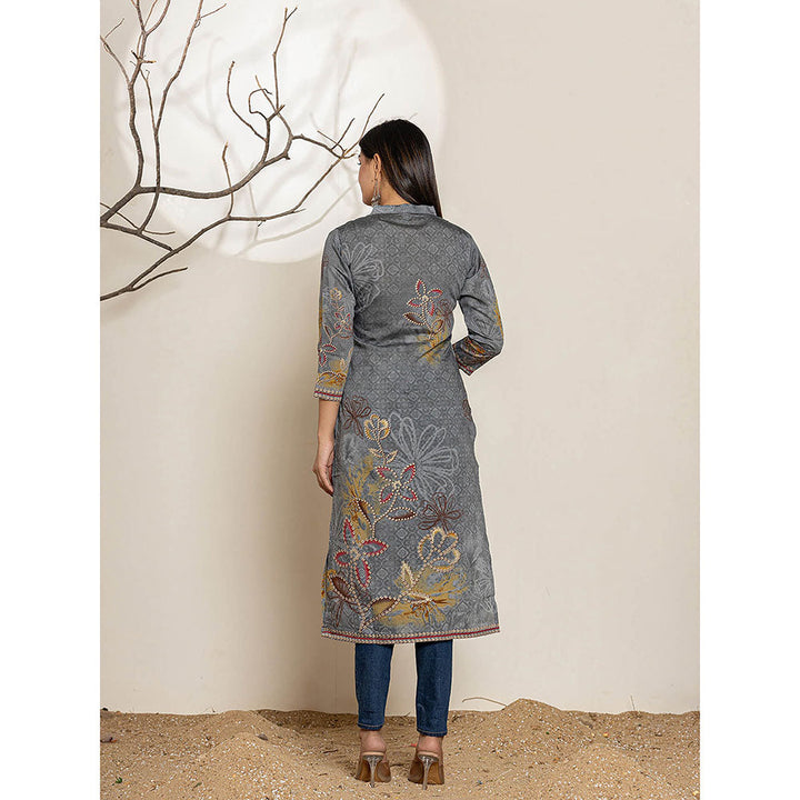 Yufta Grey Silk Blend Embellished Kurta