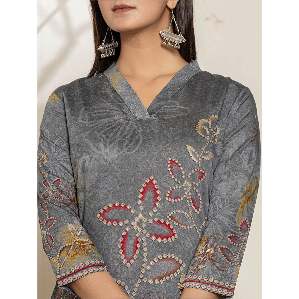 Yufta Grey Silk Blend Embellished Kurta