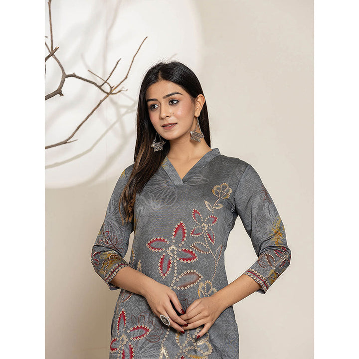 Yufta Grey Silk Blend Embellished Kurta