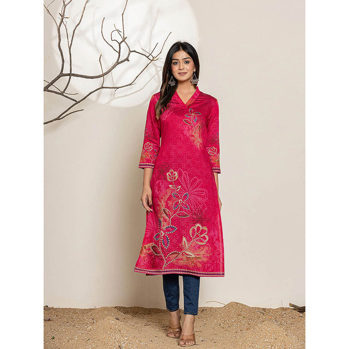 Yufta Silk Blend Pink Embellished Kurta