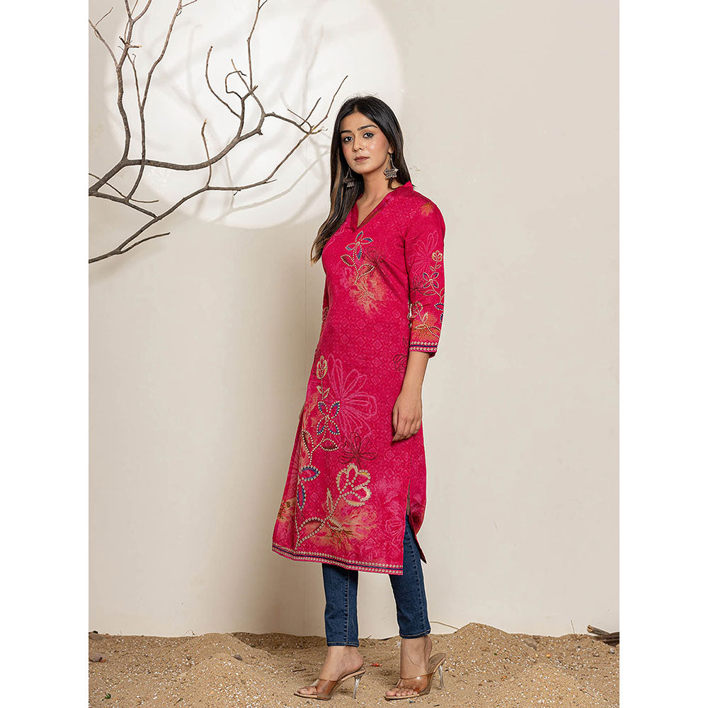 Yufta Silk Blend Pink Embellished Kurta